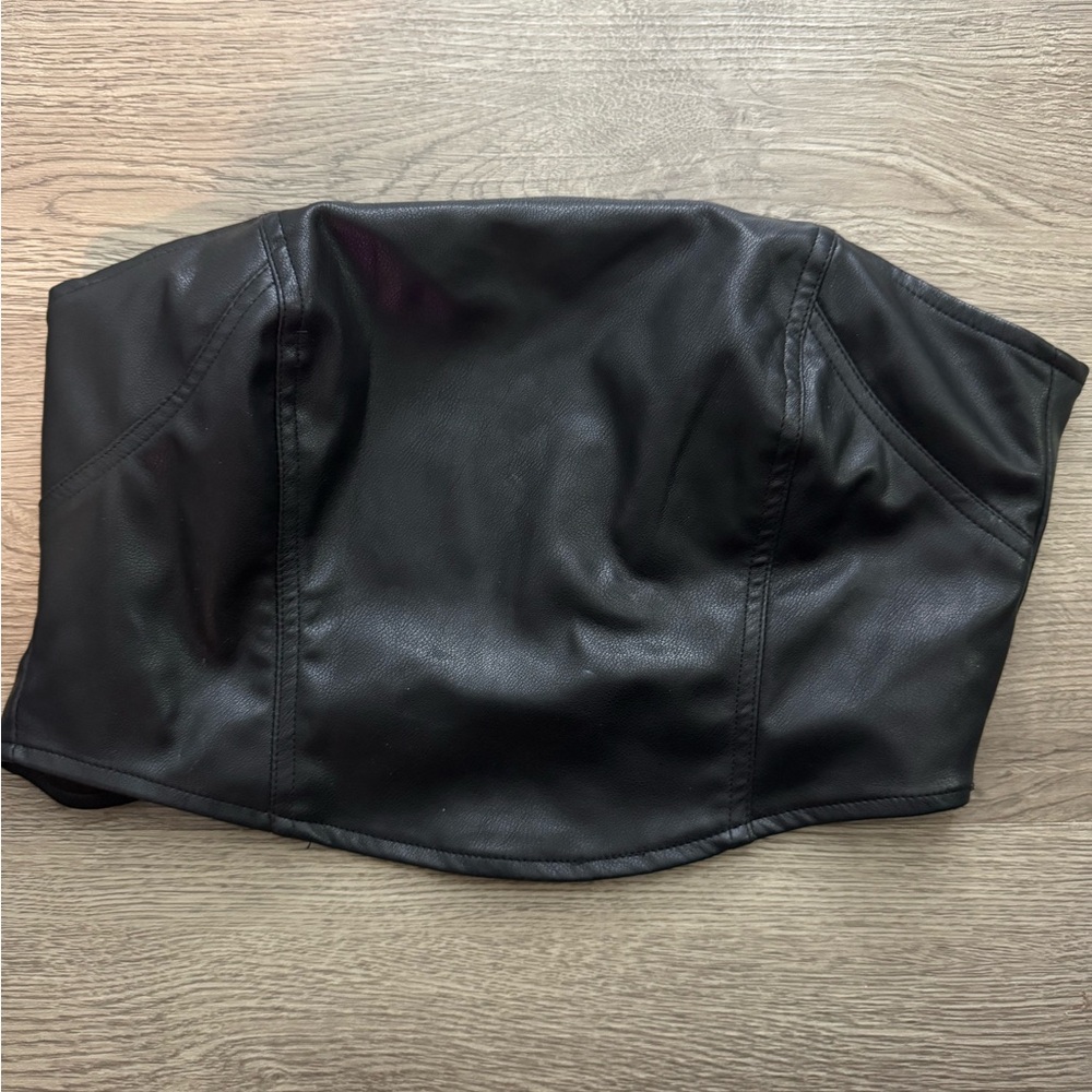 Black Faux Leather Bustier Top